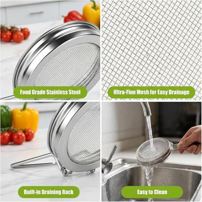 2PCS Sprouting Lids for Wide Mouth Mason Jars,Sprouting Jar Kit | Stainless Steel Strainer Tops with Built-In Stand for Seed Germination