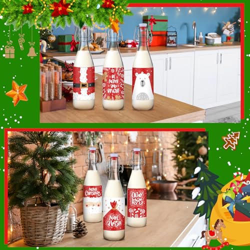 Sieral 6 Set Coquito Bottles 16 oz Christmas Swing Top Glass Bottles Flip Top Brewing Bottle for Vanilla Extract Homemade with Christmas red Label Stickers Home Brewing Coquito Beverages Liqueur - color: Christmas Red