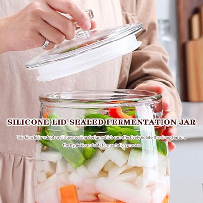 Wide-Mouth Sealed Glass Kimchi Jar, Large-Capacity Kitchen Fermentation Tank, Chinese Transparent Pickling Crock, Beans, Wine(9.5kg/335.1oz) - size: 9.5kg/335.1oz