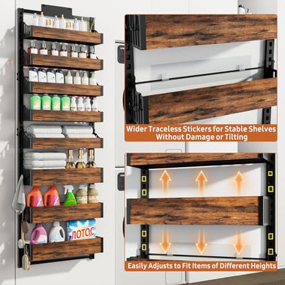 Over the Door Pantry Organizer: Storage and Pantry Organization with Hanging Basket - 8-Tier Metal Spice Rack Adjustable Shelves for Kitchen Laundry Room Bedroom & Bathroom Black - size: 8-Tier