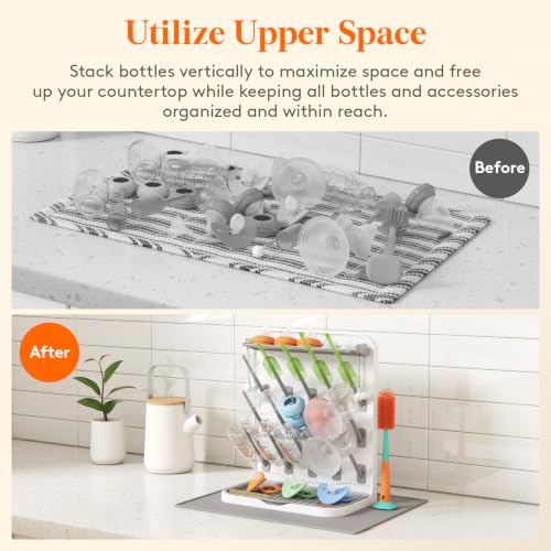 Lifewit Large Baby Bottle Drying Rack with Drain Mat & 15 Hooks, Newborn Essentials Must Haves, Bottle Storage Organizer for Countertop, Cabinet, Rack Dryer Holder for Pacifiers, Pump Parts - size: Large-15 Hooks