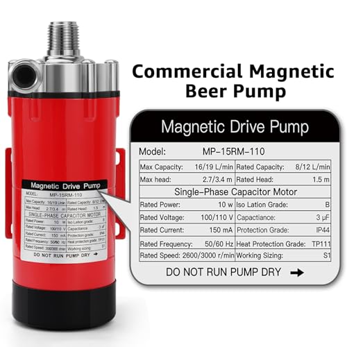 MRbrew Wort Pump Stainless Steel for Wort Transfer, Magnetic Beer Pump Brew with 1/2” NPT Thread Head, Quiet Operation & Excellent High Temperature Resistance System Beer Brewing Kit (RED) - size: Red Pump