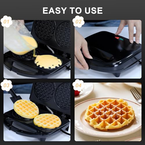 OSTBA Mini Waffle Maker 750W, Double 4-Inch Belgian Waffles Iron, Nonstick Plates, Compact Breakfast Appliance, Easy to Clean, Perfect for Kids & Family Breakfast - style: ABS07-B