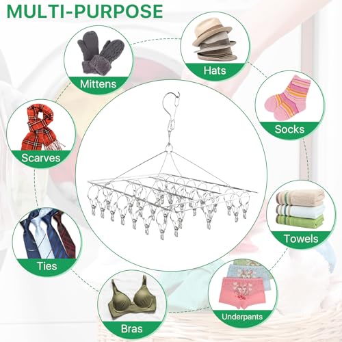 4 Pack Hanging Herb Drying Rack, Stainless Steel with 30 Hooks - Space Saving Herb Dryer for Fresh Herbs, Flowers, Tea & Culinary Herbs - Rustproof Kitchen & Garden Drying Rack