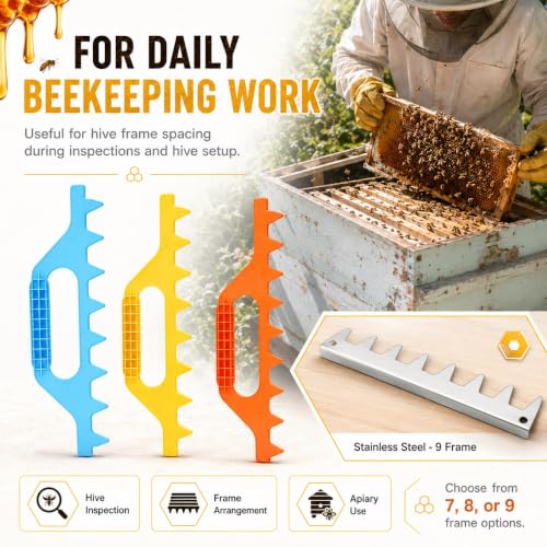 Beehive Frame Spacer Tool, Hive Frame Spacing Rake for 7/8/9 Frame Layout, ABS Plastic or 201 Stainless Steel Beekeeping Spacer for Even Hive Frame Alignment(Stainless Steel - 9 Frame) - color: Stainless Steel - 9 Frame