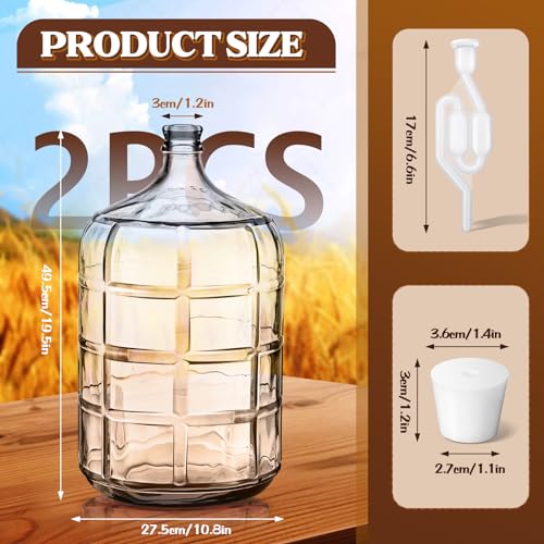 Ziliny 2 Pieces 5 Gallon Glass Carboy, 5 Gallon Glass Water Jug with Drilled & Undrilled Silicone Stoppers and Airlock Fermenting Jug Fermentation Jar Clear Beer Carboy for Beer Wine Making (Clear) - size: 5 Gallon