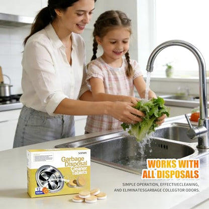 SOPAMI Garbage Disposal Cleaner Deodorizer Tablets 12 Pack 1 Year Supply | Powerful XL Foaming Sink Garburator Disposer Freshener, Natural Kitchen Drain Cleaning Care with Fresh Citrus Scent - size: 12 Count (Pack of 1)