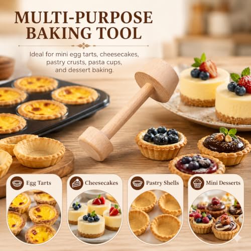 Wooden Tart Tamper, Double Side Pie Pastry Dough Tamper, Egg Tart Pan Mold DIY Cake Pastry Baking Tool for Mini Egg Tart, Cheesecakes, Pasta and Dessert Baking