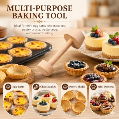 Wooden Tart Tamper, Double Side Pie Pastry Dough Tamper, Egg Tart Pan Mold DIY Cake Pastry Baking Tool for Mini Egg Tart, Cheesecakes, Pasta and Dessert Baking