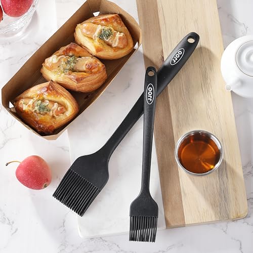 2PCS Silicone Basting Pastry Brush, JJOO Heat Resistant Food Cooking Brush for Oil, Sauce, Baking, BBQ and Grill, BPA Free, Dishwasher Safe (2Pack, Black)