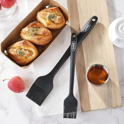 2PCS Silicone Basting Pastry Brush, JJOO Heat Resistant Food Cooking Brush for Oil, Sauce, Baking, BBQ and Grill, BPA Free, Dishwasher Safe (2Pack, Black)