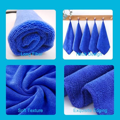 Microfiber Cloth 6Pack Cleaning Rags Absorbant Lint Free Cloth for House, Kitchen, Car, Glass, Stainless Steel, Window, Boat Cleaner-12''x 12''-Blue - color: Blue