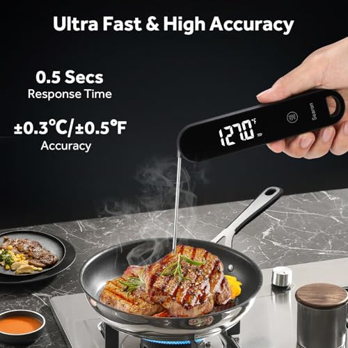 Searon 0.5S Instant Read Digital Meat Thermometer, Electric Food Thermometer Kitchen Essentials Gadgets Waterproof for Grilling Airfryer Cooking BBQ Baking Oil Deep Fry Smoker