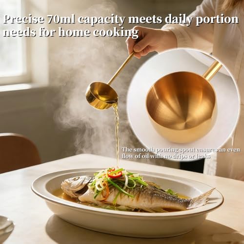 Stainless Steel Hot Oil Ladle, 2pcs Solid Oil Spoon with 10.5 inch Long Handle Pour Spout, 70ml Capacity for Kitchen Cooking Serving Soups and Drizzle Sauces Dishwasher Safe (Rose Gold) - color: Rose Gold