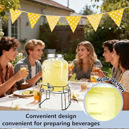 2 Gallon Glass Drink Dispensers For Parties,Beverage Dispenser with Stand,Fruit Infuser,Mason Jar Water Dispenser for Juice/Tea,Lemonade Dispenser for Parties,BPA Free Clear Water Pitcher with Spigot - size: 2 Gallon With Stand