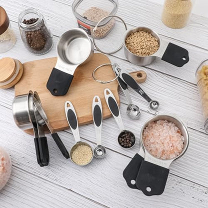 Magnetic Measuring Cups and Spoons Set, Including 7 Stainless Steel Nesting Measuring Cups and 5 Magnetic Measuring Spoons for Cooking & Baking (Black) - color: Black