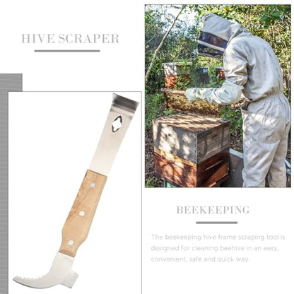 SEWACC Stainless Steel Beekeeper Hive Tool with Wooden Handle, Thickened Multi-Function Beehive Frame Scraper and Lifter for Hive Cleaning and Maintenance