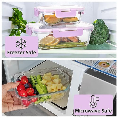 C CREST Airtight Food Storage Glass Containers with Locking Lids- 5 Large (32oz) and 5 Small (12oz), Leak-proof - color: LAVENDER