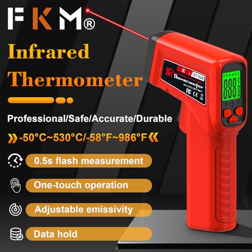 FKM Infrared Thermometer Gun Non-Contact Laser Thermometer Gun -58°F~986°F | (-50°C~530°C) Digital Temperature Gun for Cooking,Oven,Griddle,Automotive,HVAC,Industrial,Adjustable Emissivity,Not for Human - style: -58°F~986°F