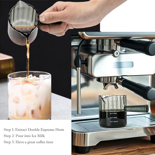 Glass Espresso Cup 6 OZ, Double Shots Measuring Cup with Glass Handle for Dishwasher Safe, Double V-Shaped Spout Milk Frothing Pitcher, Espresso Accessories for Machine, Demitasse Cups (Gray) - color: Gray