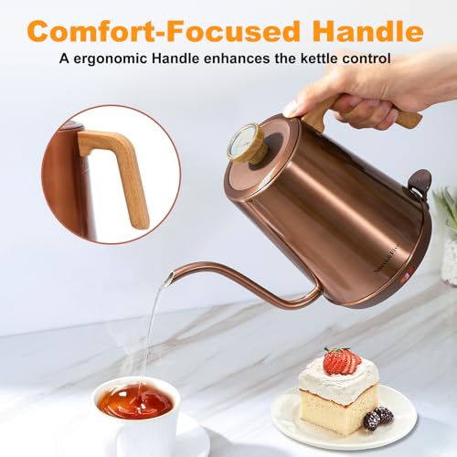 Nueve&Five Electric Gooseneck Kettle with Thermometer, 1.0L Pour Over Hot Water Kettle for Coffee and Tea, 1000W, Auto Shutoff, Boil-Dry Protection,Copper - color: COPPER
