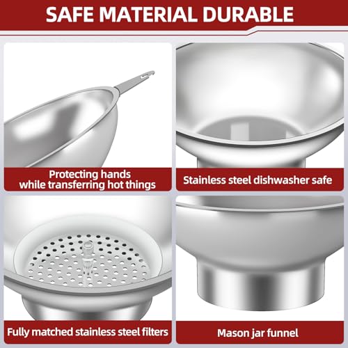 Serinar Stainless Steel Metal Canning Funnel with Removable Strainer, for Jams, Pickles and Home Preserving, Dishwasher Safe Kitchen Tool (2.26 Inch Standard Bore for Standard Mouth Mason Jars).