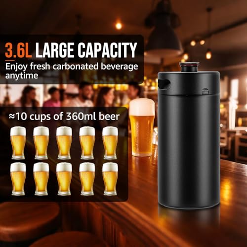 Stainless Steel Mini Keg Growler, 128oz Matte Black Mini Beer Keg, Carbonated Beer Growler Mini Kegerator with Non-Slip Keg Cap & Silicone Hose, Portable Beer Growler for Picnic Party