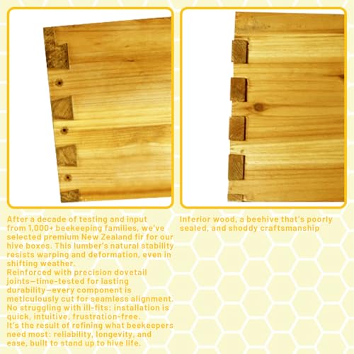 Beehive/Langstroth 10 Frame bee Box/bee Hives Boxes Starter kit with 100% Beeswax Includes Beehive Frames and Beeswax Coated Foundation Boards(1 Deep Boxes & 1 Medium Boxes)