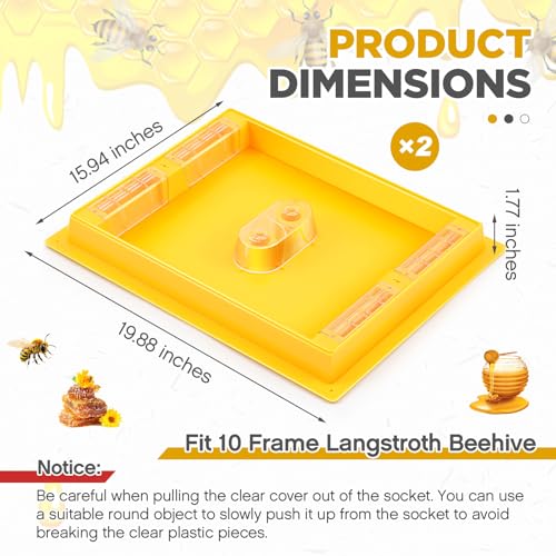 2 Pack 10 Frame Bee Top Feeder, Assembled Plastic 10 Frame Beehive Candy Board Feeder for Feeding Water or Sugar Cake to Bee Hives Beekeeping Supplies Tool Equipment 1.2 Gallon, Easy to Use