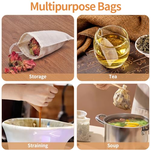 40 Pcs Empty Spice Bags for Cooking Soup, Reusable Tea Bags for Loose Tea, 4x6 In Natural Muslin Drawstring, Small Cheese Cloth Cotton for Straining, Unbleached Cheesecloth Herb Sachet - size: 4x6 IN -40 PCS