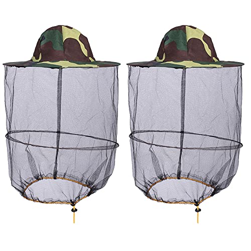 Bee Keeper Hat Veil,Mosquito Net Cap,Breathable Beekeeper Helmet Netting | 2Pcs Polyester Cotton Sunproof,Durable Brim Camo,Foldable Packable Beekeeping,Gnats Bug Insect Hood Mask,Costume Men Women - color: 2pcs Camo, size: Large