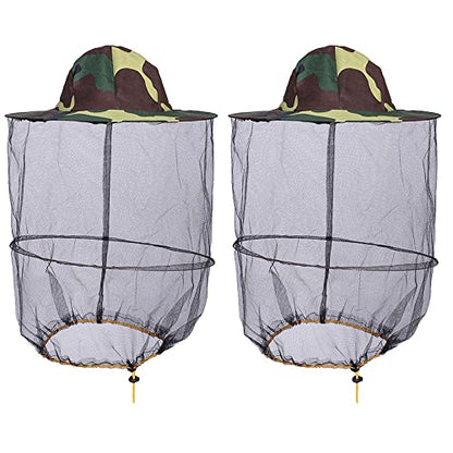 Bee Keeper Hat Veil,Mosquito Net Cap,Breathable Beekeeper Helmet Netting | 2Pcs Polyester Cotton Sunproof,Durable Brim Camo,Foldable Packable Beekeeping,Gnats Bug Insect Hood Mask,Costume Men Women - color: 2pcs Camo, size: Large