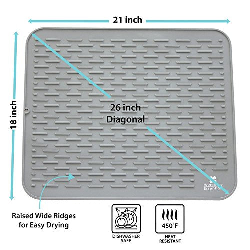 Silicone Dish Drying Mat - 21 x 18 - Extra Large Counter Top Dish Draining Sink Mat, Large Silicone Trivet (EXTRA LARGE, GREY) - color: Gray, size: EXTRA LARGE