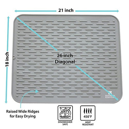 Silicone Dish Drying Mat - 21 x 18 - Extra Large Counter Top Dish Draining Sink Mat, Large Silicone Trivet (EXTRA LARGE, GREY) - color: Gray, size: EXTRA LARGE