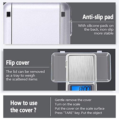 Digital Pocket Scale, 500g Capacity Mini Electronic Kitchen Food Scale, Jewelry Grams Scale with Hard Press Key, High Precision of 0.01g