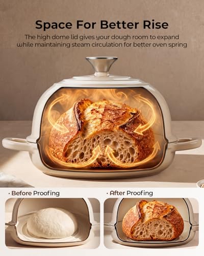 Enameled Cast Iron Bread Oven 5 Qt with Starter Kit, Round Dutch Oven with Lid for Sourdough Baking, Baking Kit Includes Silicone Sling, Banneton & Lame, Complete Artisan Bread Set - color: White, size: Bread Oven & Baking Kit