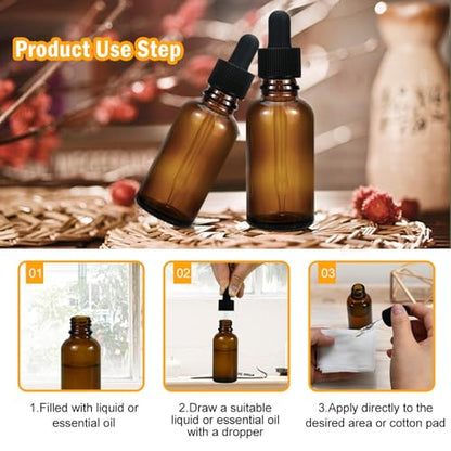 YoleShy 1oz Glass Dropper Bottle, 50 Pack Amber Glass Bottles with Glass Droppers and Black Cap for Essential Oils, Lab Chemicals, Perfumes - color: 50 PACK/Amber
