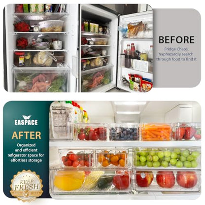 10-Pack Clear Fridge Organizer Bins with Lids & Drainage Holes, Stackable Container Set, BPA-Free Plastic Refrigerator Storage Containers for Food, Fruits, Vegetables, Meats (Multi-Purpose)