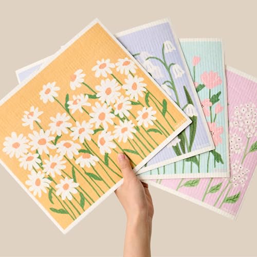 RECYCO Swedish Dishcloths for Kitchen | 4 Pack Oversized Washable Dish Rags | Large Cellulose Reusable Cleaning Paper Towels | Absorbent Counter Dish Cloth Sponge XL Kitchen Wipes, 12" L x 10" W - color: Matisse Floral - Xl 4 Pack