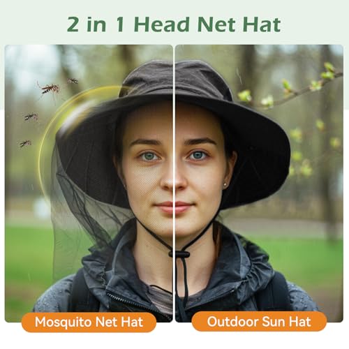 American Trends Fishing Hat with Hidden Mosquito Net Bug Net Bee Keeper Hats with Veil Bucket Hat for Men Women - color: Army Green