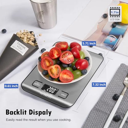 Food Scale, Kitchen Scales Digital Weight Food Grams and Ounces for Weight Loss Baking Cooking of NUTRI FIT, Max 11lb 1g Increment, Backlight LCD Smart Tare Stainless Steel, Easy to Use, AAA Battery - color: Silvery Grey