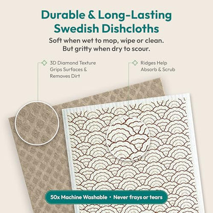 FEBU Swedish Dishcloths for Kitchen | 5 Pack Stamps Reusable Paper Towels Washable | Swedish Dish Towels | Non-Scratch Cellulose Sponge Cloths | No Odor, Biodegradable Cleaning Cloths - color: Stamps