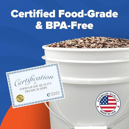 ePackageSupply 5 Gallon Bucket - Food Grade Bucket, Metal Handle Grip, BPA-Free, Heavy-Duty 90 Mil HDPE Plastic Pail, Stackable Utility Container, Made in USA, Lid Not Included, White, 12 Packs - color: White, size: 12 Packs