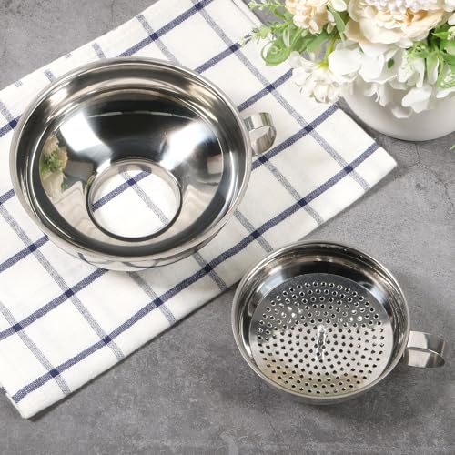 3 Piece Stainless Steel Canning Funnel Set with Strainer, Wide Mouth Mason Jar Funnels for Kitchen, Metal Funnel for Filling Bottles, Canning Supplies for Preserving, Dishwasher Safe - color: Silver 3pcs