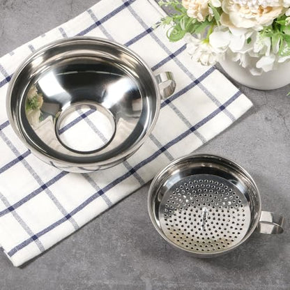 3 Piece Stainless Steel Canning Funnel Set with Strainer, Wide Mouth Mason Jar Funnels for Kitchen, Metal Funnel for Filling Bottles, Canning Supplies for Preserving, Dishwasher Safe - color: Silver 3pcs