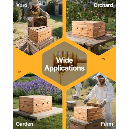Happybuy Bee Hive Medium Box Starter Kit, 100% Beeswax Coated Natural Fir Wood, Langstroth Beehive Kit with 10 Frames and Foundations