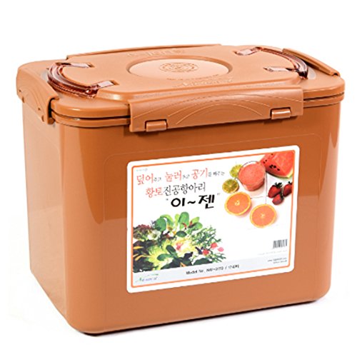 E-Jen Premium Kimchi, Sauerkraut Container Probiotic Fermentation with Inner Vacuum Lid (Earthenware Brown, 4.4 gal/ 17L) - color: Earthenware Brown, size: 4.4 gal