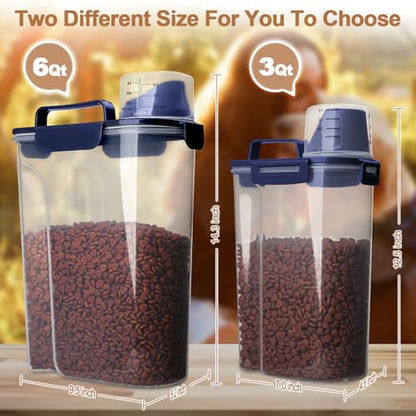 TIOVERY Dog Food Storage Container, 5-7 Lbs Airtight Pet Food Container, Cat food Container Dispenser with Portable Handle, Pouring Spout and a Collapsible bowl for Dogs Cats Navy Blue/6Qt - color: Blue 6Qt