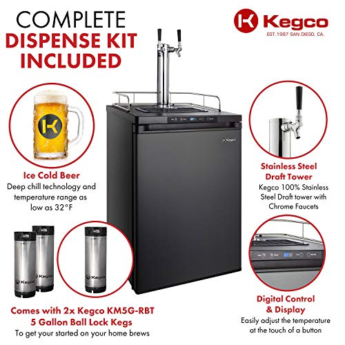 Kegco HBK309X-2 Keg Dispenser, 2 faucet without keg Black Stainless Steel - color: Black Stainless Steel, size: 2 Tap