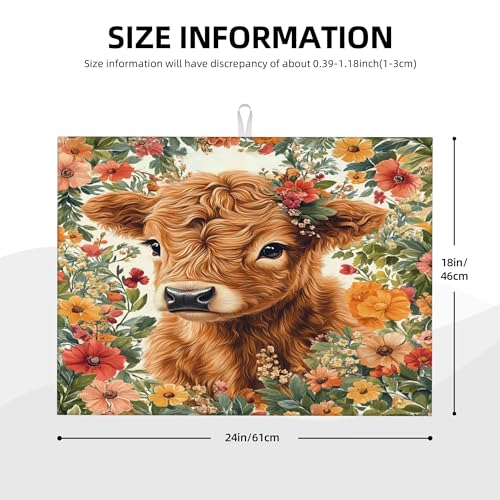 Highland Cow Dish Drying Mat for Kitchen Counter Microfiber Super Absorbent Non-Slip Dish Drying Pad for Countertops Dishes Utensils Stylish Quick-Dry Machine Washable 18x24 Inch - color: Highland Cow